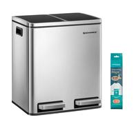 SONGMICS Poubelle 30L Poubelle à pédale 2 x15L Poubelle en inox avec systèmes de séparation et 2 seaux intérieurs LTB30H