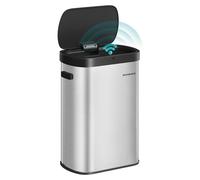 SONGMICS, poubelle à capteur, 50 litres, couvercle à fermeture douce, acier inoxydable – argent métallisé + noir