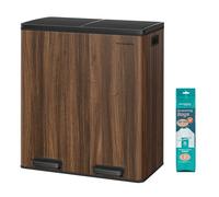 SONGMICS Poubelle à Double Compartiment 2 x 30 L, avec 15 Sacs Poubelles, Pédales en Métal, 2 Seaux Intérieurs en Plastique, Couvercles, Poignées, Fermeture en Douceur, Noyer foncé LTB060N02
