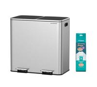 SONGMICS Poubelle à Double Compartiment 2 x 40 L, avec 15 Sacs Poubelles, Pédales en Métal, 2 Seaux Intérieurs en Plastique, Couvercles, Poignées, Fermeture en Douceur, Argent LTB730E80