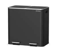 SONGMICS Poubelle à Double Compartiment 2 x 40 L, avec 15 Sacs Poubelles, Pédales en Métal, 2 Seaux Intérieurs en Plastique, Couvercles, Poignées, Fermeture en Douceur, Noir LTB730B82