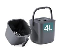 SONGMICS Poubelle Compost Cuisine 4L en Plastique, Seau à Déchets Organiques avec Couvercle Anti-Odeur, Panier Intérieur, 21 x 20 x 19,5 cm, Gris Foncé, Collection LEOS LTB214GZ01