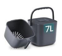 SONGMICS Poubelle Compost Cuisine 7L en Plastique, Seau à Déchets Organiques avec Couvercle Anti-Odeur, Panier Intérieur, 24 x 20 x 19,5 cm, Gris Foncé, Collection LEOS LTB217GZ01