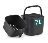 SONGMICS Poubelle Compost Cuisine 7L en Plastique, Seau à Déchets Organiques avec Couvercle Anti-Odeur, Panier Intérieur, 24 x 20 x 19,5 cm, Noir, Collection LEOS LTB217BZ01