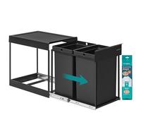 SONGMICS Poubelle Coulissante, 2 Seaux de 20 L | Poubelle de Cuisine, Coulissement en Douceur, Structure en Acier, Couvercle en ABS, Noir, Collection Petaja LTB951B01