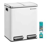 SONGMICS Poubelle Cuisine, 2 x 15 L, Poubelle Tri, avec Pédale, 2 Compartiments, 15 Sacs Poubelles, Seaux Intérieurs, Couvercles en Douceur, en Acier, Blanc Nuage LTB30WT