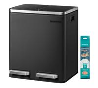 SONGMICS Poubelle Cuisine, 2 x 15 L, Poubelle Tri, avec Pédale, 2 Compartiments, 15 Sacs Poubelles, Seaux Intérieurs, Couvercles en Douceur, en Acier, Noir d'Encre LTB30BK