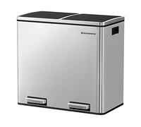 SONGMICS Poubelle Cuisine, 2 x 24 L, Poubelle Tri, avec Pédale, 2 Compartiments, Seaux Intérieurs, Couvercles en Douceur, en Acier, Argent LTB48NL
