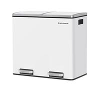 SONGMICS Poubelle Cuisine, 2 x 24 L, Poubelle Tri, avec Pédale, 2 Compartiments, Seaux Intérieurs, Couvercles en Douceur, en Acier, Blanc Nuage LTB48WT