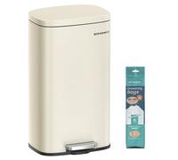 SONGMICS Poubelle Cuisine 30 L, Poubelle Bureau, Fermeture en Douceur, avec Pédale, en Acier, Seau Intérieur, Beige Sable LTB03A02