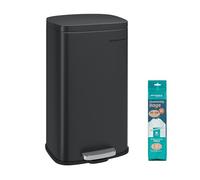 SONGMICS Poubelle Cuisine 30 L, Poubelle Bureau, Fermeture en Douceur, avec Pédale, en Acier, Seau Intérieur, Noir LTB03BK