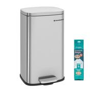 SONGMICS Poubelle à pédale 30L en inox avec couvercle et seau intérieur hygiénique et anti-odeur LTB03NL