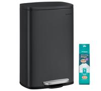 SONGMICS Poubelle Cuisine 50 L, Poubelle Bureau, Fermeture en Douceur, avec Pédale, en Acier, Seau Intérieur, Noir LTB050B02