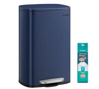 SONGMICS Poubelle Cuisine 50 L, Poubelle Bureau, Fermeture en Douceur, avec Pédale, en Acier, Seau Intérieur, Bleu LTB050L02