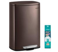 SONGMICS Poubelle Cuisine 50 L, Poubelle Bureau, Fermeture en Douceur, avec Pédale, en Acier, Seau Intérieur, Marron LTB50BR02