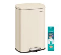 SONGMICS Poubelle Cuisine 50 L, Poubelle Bureau, Fermeture en Douceur, avec Pédale, en Acier, Seau Intérieur, Beige Sable LTB050A02
