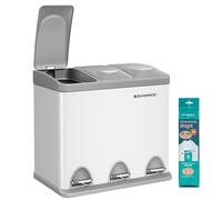 SONGMICS Poubelle Cuisine, avec Pédale, 3 Compartiments, 3 x 8 L, en Acier
