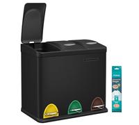 SONGMICS Poubelle Cuisine, avec Pédale, 3 Compartiments, 3 x 8 L, en Acier