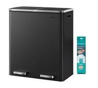 SONGMICS Poubelle Cuisine Tri Sélectif 2 x 30L, 2 Seaux en Plasatique, avec 15 Sacs Poubelles, Pédales en Métal, Couvercles, Poignées, Fermeture en Douceur, Hermétique, Noir LTB60BK