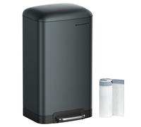 SONGMICS, poubelle de 30 litres, poubelle à pédale en acier inoxydable, avec seau intérieur et couvercle, système de fermeture douce, étanche, couleur gris fumée, modèle LTB01GS