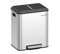 SONGMICS Poubelle de Cuisine, 2 x 15 L Poubelle Double pour le Recyclage et les Déchets Ménagers, Seaux Intérieurs, Acier Inoxydable, Fermeture Douce, Pédale, Argent Métallique LTB544E01