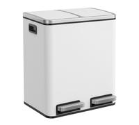 SONGMICS Poubelle de cuisine, 2 x 15 L, système de tri des déchets, poubelle métallique, poubelle à pédale avec seaux intérieurs et poignées, tri des déchets, fermeture en douceur, étanche, blanc LTB3