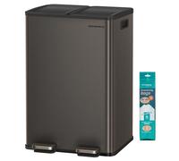 SONGMICS Poubelle de Cuisine, 2 x 30 L, 2 Compartiments, Poubelle à Pédale, Couvercle à Fermeture Douce, avec Seaux Intérieurs, Acier Inoxydable, 15 Sacs Poubelle Inclus, Gris Ardoise LTB741G01