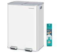 SONGMICS Poubelle de Cuisine, 2 x 30 L, 2 Compartiments, Acier | Poubelle à Pédale, Couvercle à Fermeture Douce, avec Seaux Intérieurs, 15 Sacs Inclus, Collection PARY LTB741W02