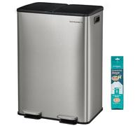 SONGMICS Poubelle de Cuisine, 2 x 30 L, 2 Compartiments, Poubelle à Pédale, Couvercle à Fermeture Douce, avec Seaux Intérieurs, Acier Inoxydable, 15 Sacs Poubelle Inclus, Argent LTB741EZ01