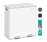 SONGMICS Poubelle de Cuisine, 2 x 30 L, Poubelle Double de Tri, avec Couvercles à Fermeture Douce, Seaux Intérieurs Amovibles, Pédales, Acier, Blanc Nuage LTB743W02