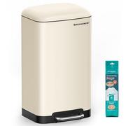 SONGMICS Poubelle, 30 litres Poubelle à pédale, en acier, avec seau intérieur et couvercle, Softclose, étanche à l'air, pour la cuisine, blanc crème LTB001A01