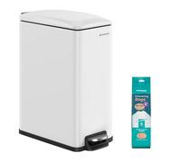 SONGMICS Poubelle de Cuisine 48L, Poubelle à Pédale, Fine, pour Petits Espaces, Couvercle à Fermeture en Douceur, avec Seau Intérieur, en Acier Inoxydable, 15 Sacs Poubelle Inclus, Blanc LTB510W4802