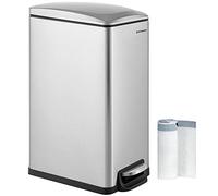 SONGMICS Poubelle de Cuisine 48L, Poubelle à Pédale, Fine, pour Petits Espaces, Couvercle à Fermeture en Douceur, avec Seau Intérieur, en Acier Inoxydable, 15 Sacs Poubelle Inclus, Argent LTB510E48