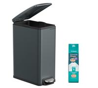 SONGMICS Poubelle de Cuisine 48L, Poubelle à Pédale, Fine, pour Petits Espaces, Couvercle à Fermeture en Douceur, avec Seau Intérieur, en Acier, 15 Sacs Poubelle Inclus, Gris Anthracite LTB510G02