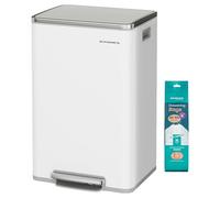 SONGMICS Poubelle de Cuisine 50 L, avec 15 Sacs Poubelle, en Acier, Seau Intérieur Amovible en Plastique, avec Couvercle, Poignées, Fermeture en Douceur, Blanc Nuage LTB595WC01