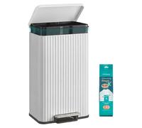 SONGMICS, poubelle de cuisine, 50 litres, poubelle à pédale, système de fermeture douce, en acier – Blanche