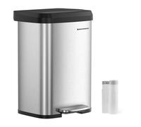 SONGMICS Poubelle de Cuisine, 50L, Poubelle à Pédale en Métal avec Couvercle, Grande et Haute, Argent et Noir