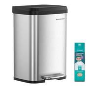 SONGMICS Poubelle de Cuisine, 50L, Poubelle à Pédale en Métal avec Couvercle, Grande et Haute, Argent et Noir LTB530E50