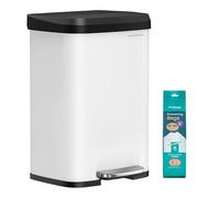 SONGMICS Poubelle de Cuisine, 50L, Poubelle à Pédale en Métal avec Couvercle, Grande et Haute, Blanc et Noir LTB530W5002