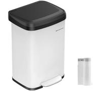 SONGMICS Poubelle de Cuisine, 50L, Poubelle à Pédale en Métal avec Couvercle, Grande et Haute, Blanc et Noir