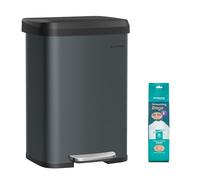 SONGMICS Poubelle de Cuisine à Pédale, 50 L, en Métal, avec Couvercle | Grande et Haute, Gris carbone foncé et Noir d'encre, Collection POWE LTB530G02