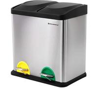 SONGMICS Poubelle de Cuisine à pédale LTB30L - 30L - 2 compartiments : Tri Sélectif - Inox