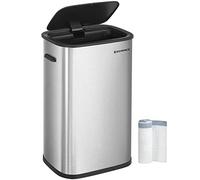 SONGMICS Poubelle de Cuisine Automatique 50L, avec Couvercle à Fermeture en Douceur, Anneau de Maintien du Sac, Poubelle en Acier Inoxydable, 15 Sacs Poubelles Inclus, Argent LTB610E50