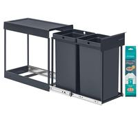 SONGMICS, poubelle de cuisine, coulissante, avec structure en acier, couvercle en ABS – gris, capacité 2 x 15 litres