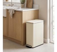 SONGMICS, poubelle de cuisine de 50 litres, poubelle à pédale avec couvercle à fermeture douce, seau intérieur amovible, acier, 15 sacs poubelle, couleur crème