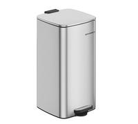 SONGMICS Poubelle de Cuisine, Poubelle 30 L, Poubelle à Pédale en Acier, avec Seau Intérieur, Fermeture Douce et Maintien en Ouverture, Argent Métallique LTB593E01
