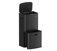 SONGMICS Poubelle de Cuisine, Poubelle à 3 Compartiments, 2 x 10 L et 30 L, Acier, Gain de place, Seaux intérieurs, Filtre à Charbon, 39,5 x 29,8 x 80,2 cm, Noir d'Encre LTB551B02