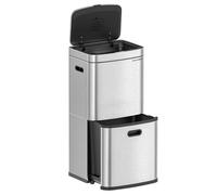 SONGMICS Poubelle de Cuisine, Poubelle à 3 Compartiments, 2 x 10 L et 30 L, Acier, Gain de place, Seaux intérieurs, Filtre à Charbon, 39,5 x 29,8 x 80,2 cm, Argent Métallique LTB551E50
