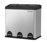 SONGMICS Poubelle de Cuisine Résistante avec Pédales de Recyclage en INOX (54 Liter 3x18L, Noir) LTB54L