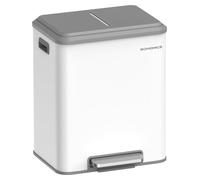 SONGMICS, poubelle de cuisine, système de tri des déchets, 2 x 15 litres, acier, couleur blanc nuage, capacité totale 30 litres